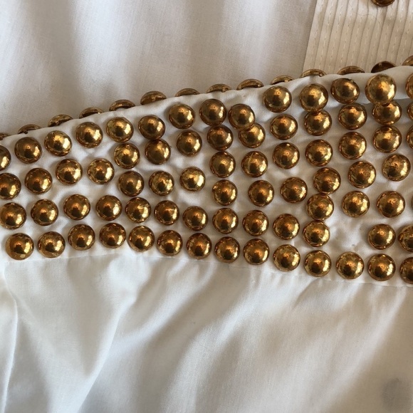 Cowgirl Fancy Western white button down blouse shirt Gold Embellishment Studs - Picture 8 of 15